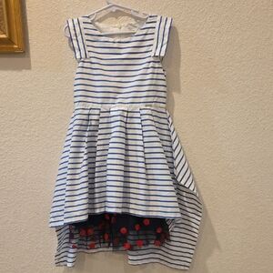 Authentic Gaultier Junior Charming Striped Kids Dress with Red Polka Under Skirt